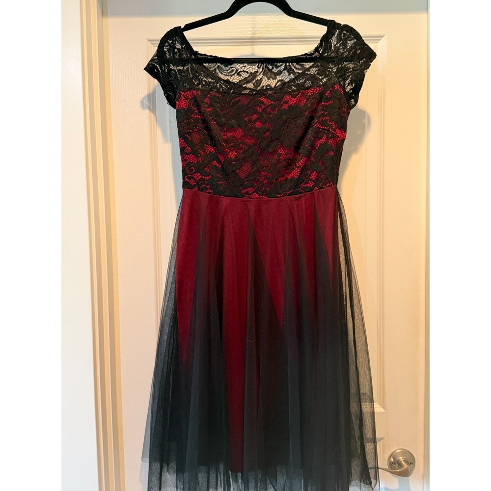 New Black‎ / Red Party Dress Sz L Lace Tulle Fairy Witchy Whimsy VintageGoth